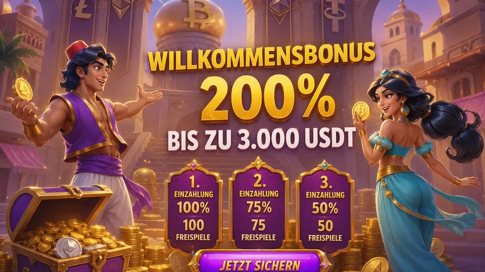 Bonus-Übersicht mit drei Einzahlungsstufen und Freispiel-Zahlen