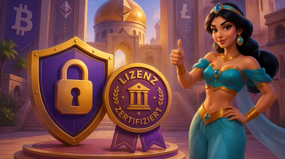 Schloss-Symbol und Lizenz-Badge auf Casino-Website